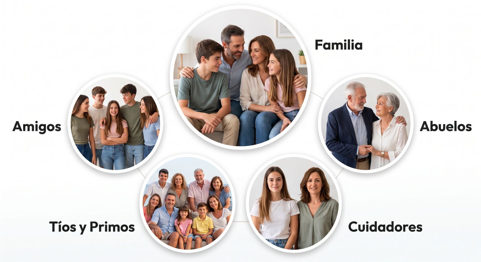 foto de tipos de círculos de confianza que puedes hacer en ellu, familia cercana, abuelos, tios, primos, amigos....